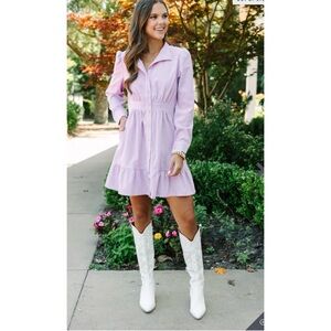 Fate Catch You Later Lilac Button Down Mini Dress Puff Sleeve Tiered Hem S